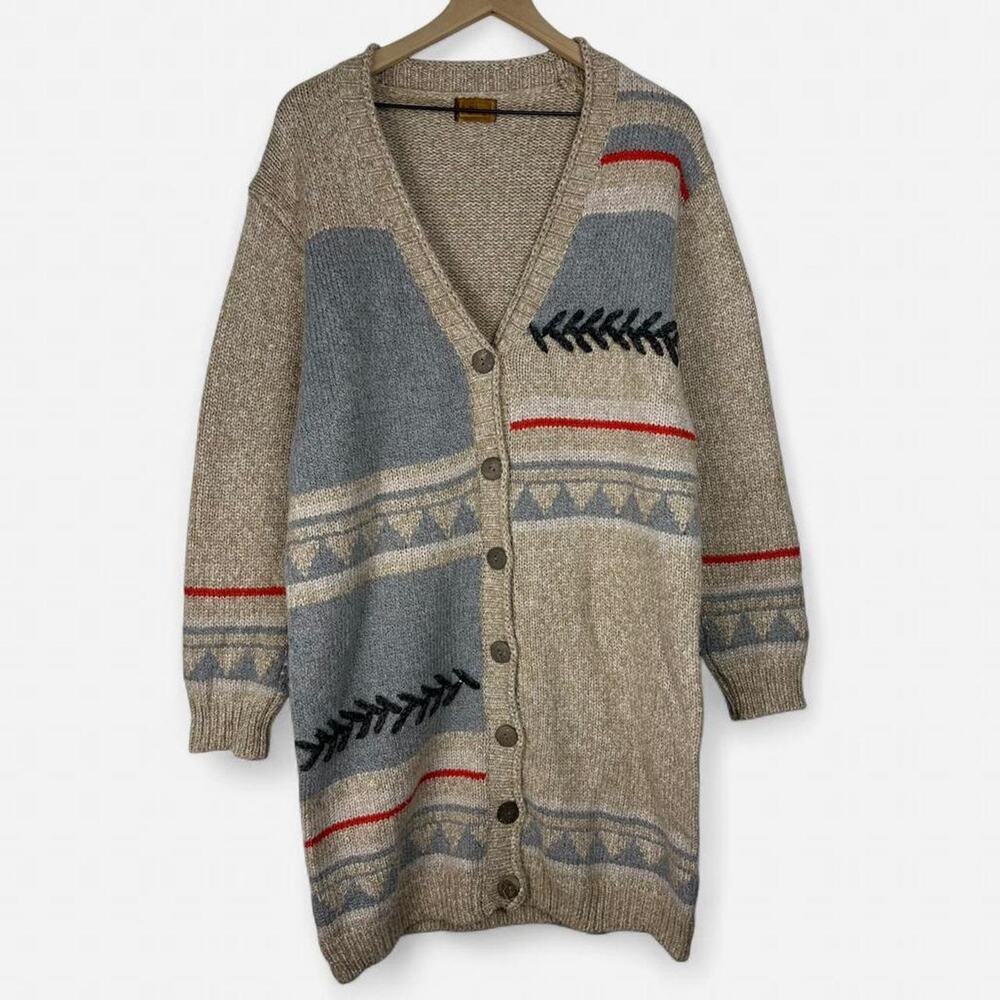 Pol beige southwest pattern longline knit cardigan